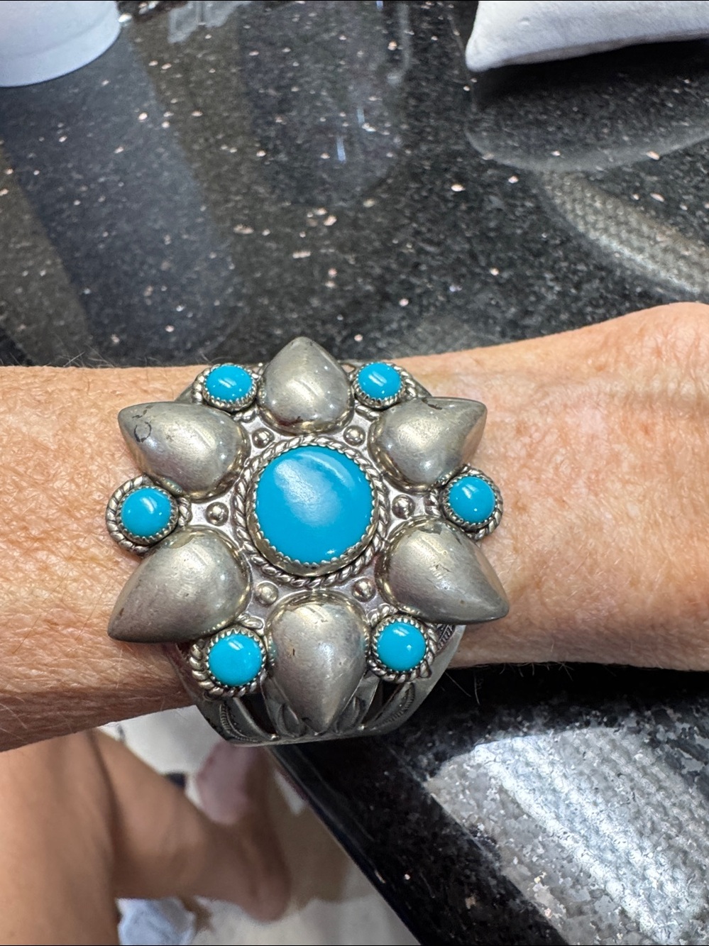 Turquoise Stone Floral Statement Cuff Bracelet - Women Jewelry